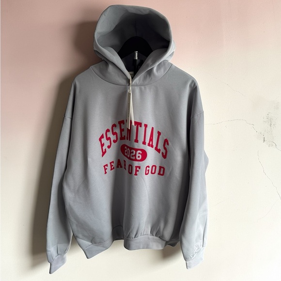 Essentials Gray Hoodie with Red Print - Picture 3 of 9